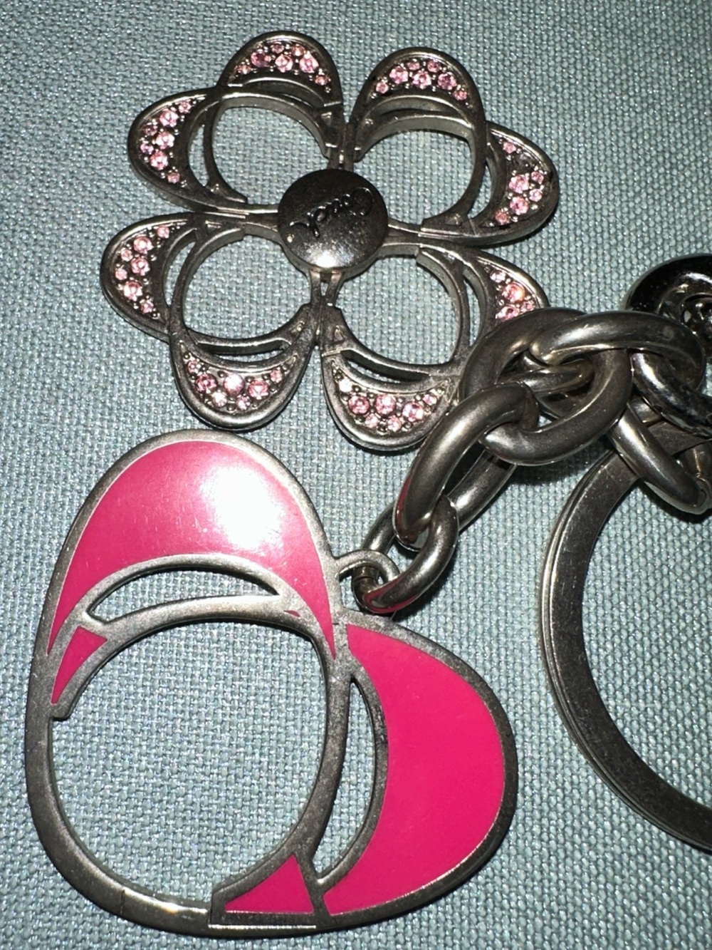 Coach Bag Cluster Charm Key Chain (Missing one charm) pink silver tone - Picture 2 of 9